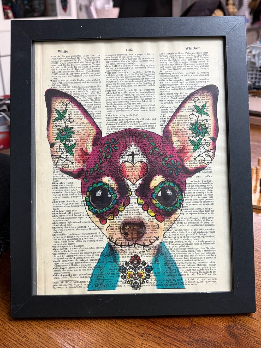 Framed Sugar Skull Chihuahua Dictionary Page Art Gothic Halloween 12.5x10 - Picture 8 of 8